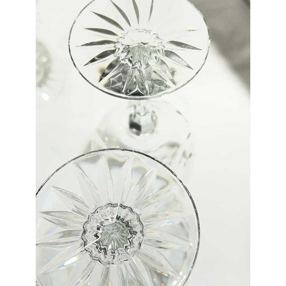 Wine Glass Crystal Classic Pinwheel Pattern Clear Hand Cut by American Cut 6pcs